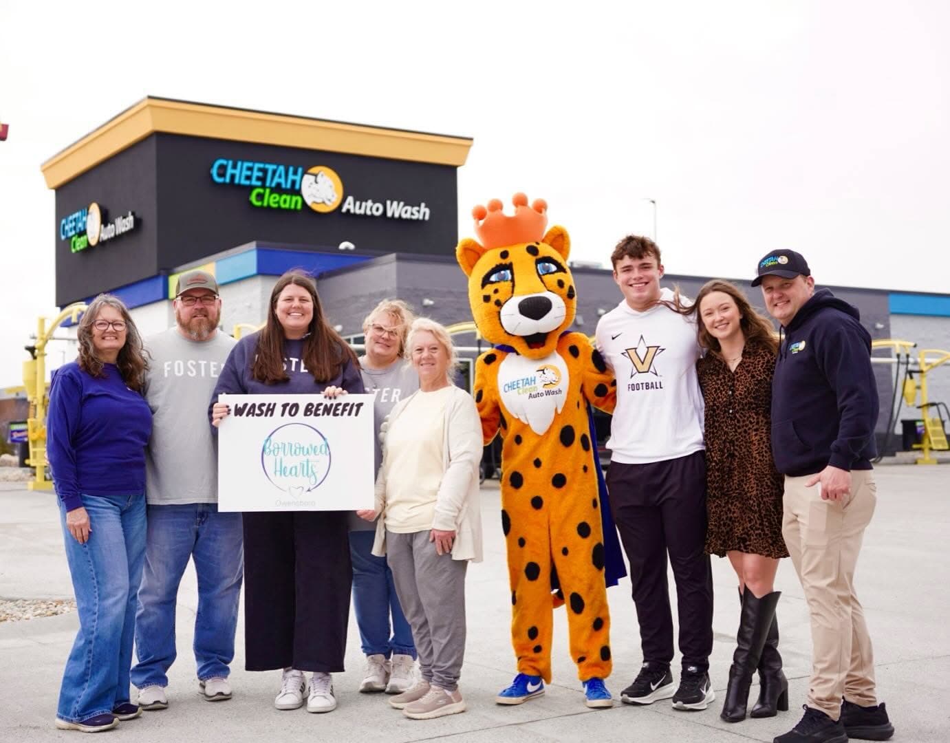 A Wash to Benefit fundraiser for Borrowed Hearts with the Cheetah Clean mascot