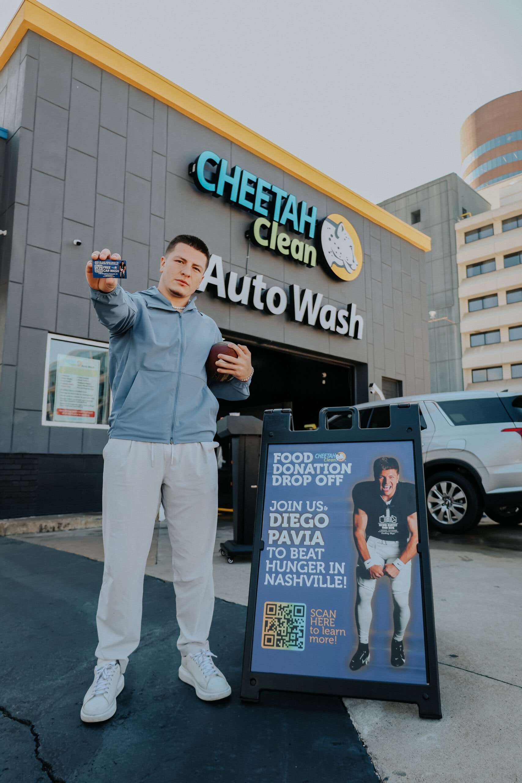 Vanderbilt QB Diego Pavia Partners with Cheetah Clean Auto Wash to Fight Hunger in Middle Tennessee