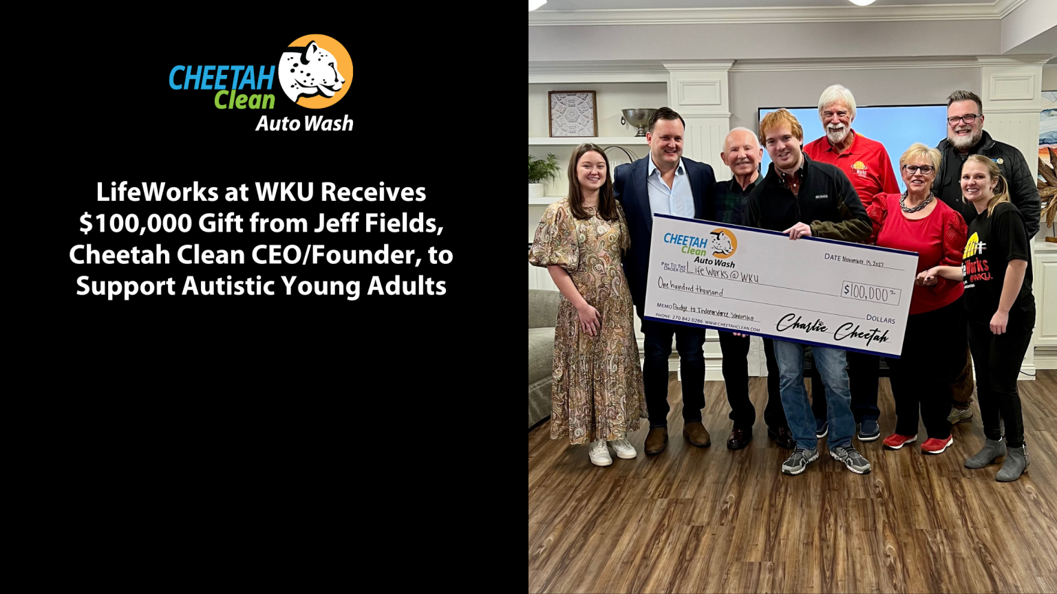 LifeWorks at WKU Receives $100,000 Gift from Jeff Fields, Cheetah Clean